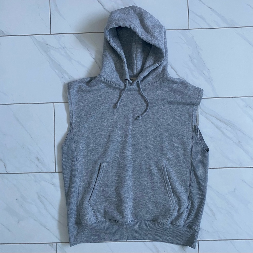Light Grey brushed French terry sleeveless hoodie